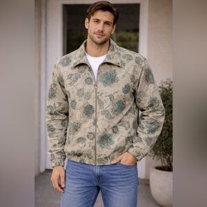 Vintage Alfred Dunner Tapestry Jacket Men’s Floral Zip Up Coat Beige Boho
